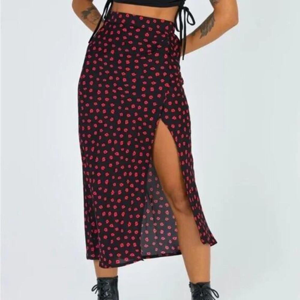 Princess Polly Women's Black Red Mabel Midi Pencil Skirt Size‎ 2